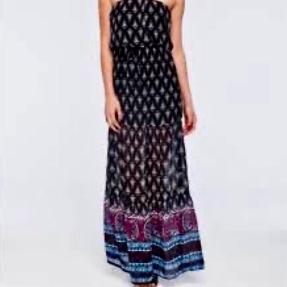 Socialite Printed Strapless Maxi Dress Size Medium EUC - Picture 2 of 6